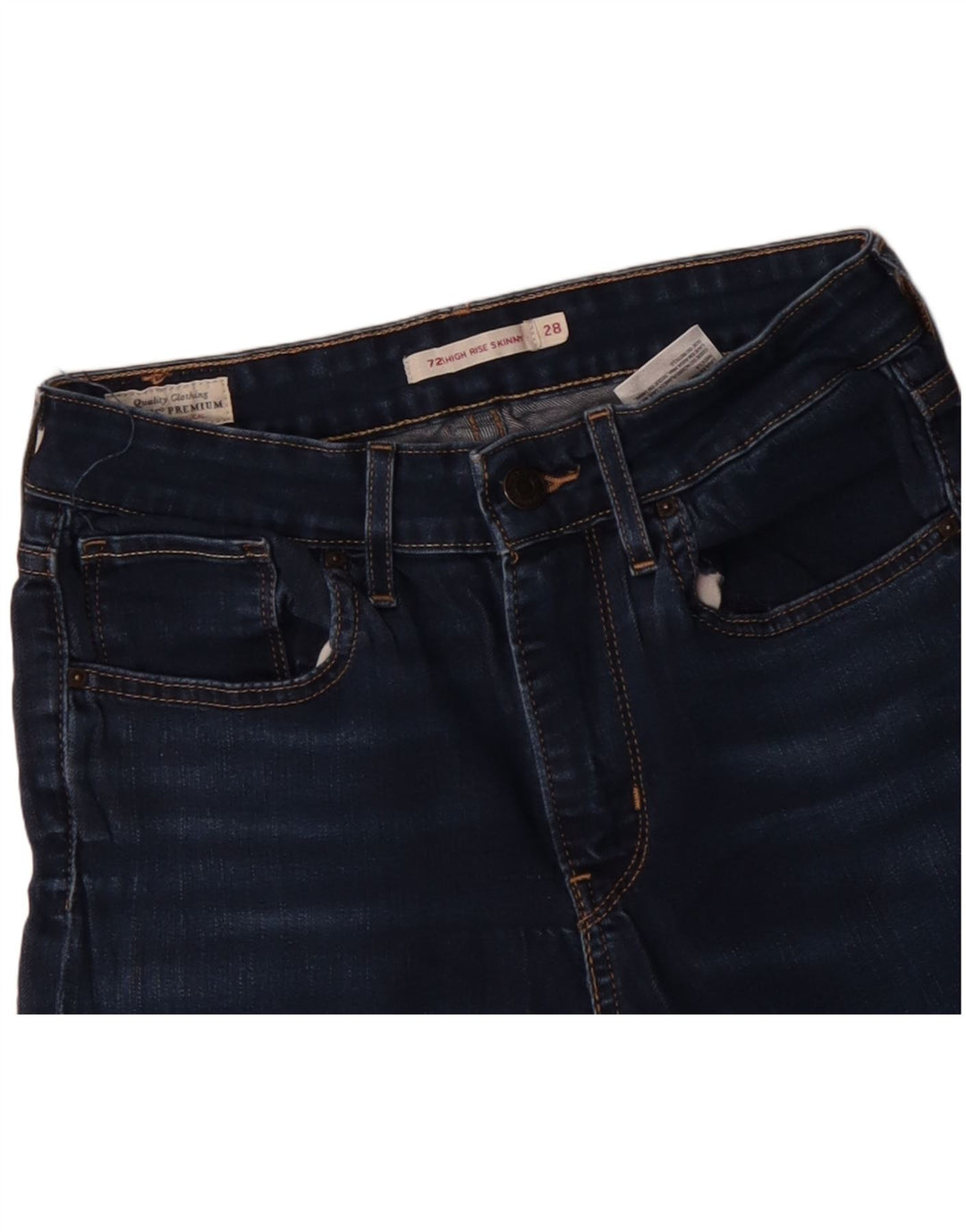 Calça jeans skinny feminina LEVI'S 721 de cintura alta W28 L28 algodão azul marinho