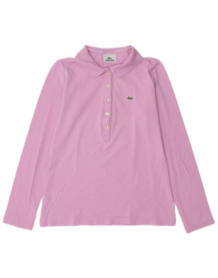 Camisa polo feminina de manga comprida Lacoste tamanho 40 algodão rosa médio