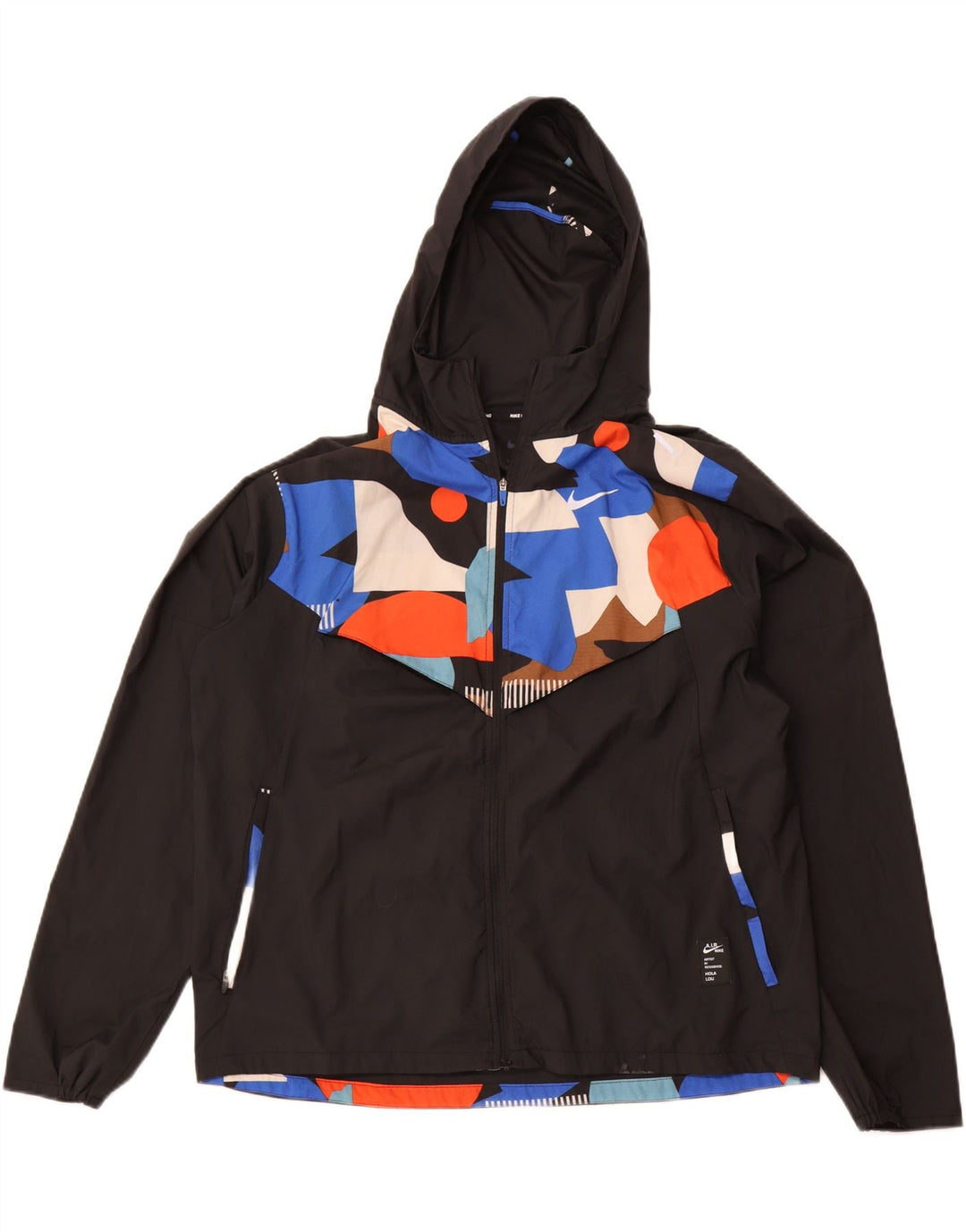 Jaqueta masculina Nike com capuz e jaqueta grande de poliéster geométrico preto