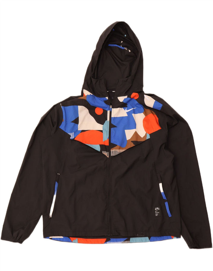 Jaqueta masculina Nike com capuz e jaqueta grande de poliéster geométrico preto