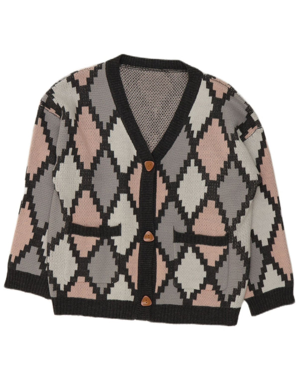 Suéter cardigã feminino Shein Reino Unido 18 XL cinza Argyle/acrílico diamante