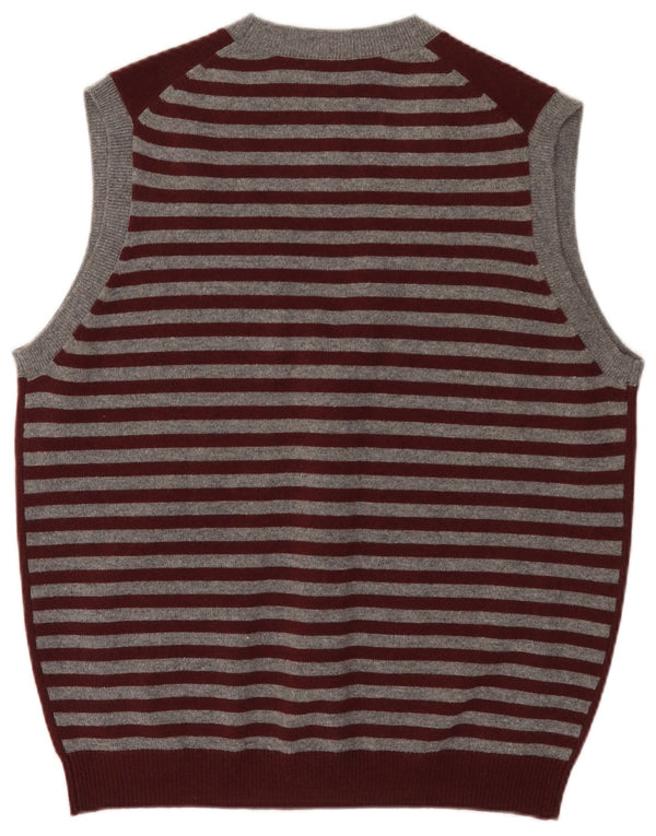 Suéter cardigã masculino sem mangas Brooks Brothers grande listrado cor de vinho