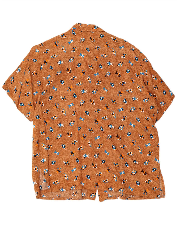 Blusa feminina vintage oversized com padrão abstrato Reino Unido 10 pequena marrom