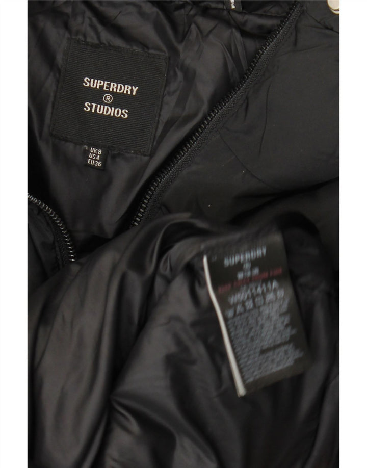 Casaco acolchoado superdimensionado feminino Superdry UK 8 pequeno poliéster preto