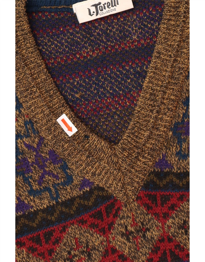 Suéter masculino L. TORELLI com decote em V IT 48 médio multicolorido Fair Isle