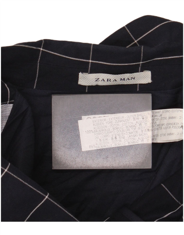 Jaqueta blazer masculina Zara com 2 botões EU 46 pequeno algodão xadrez azul marinho