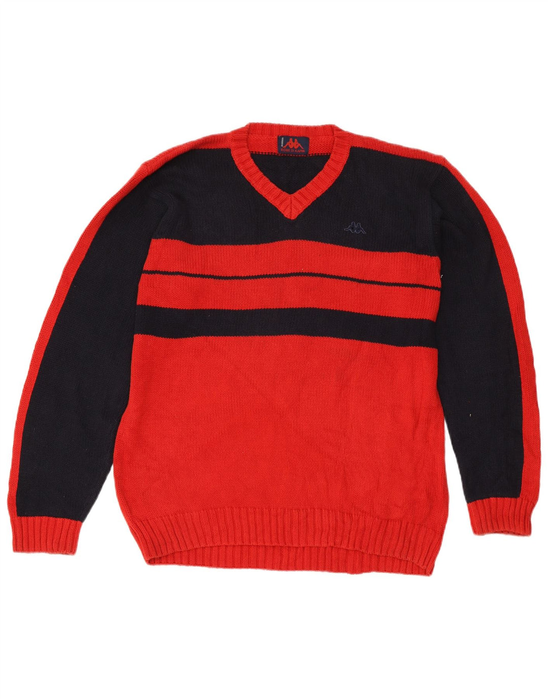 Suéter masculino Kappa com decote em V, algodão colorblock vermelho médio