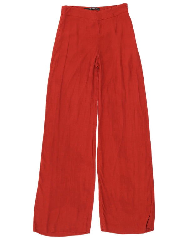 Zara Calça feminina casual de perna larga XS W24 L34 viscose vermelha