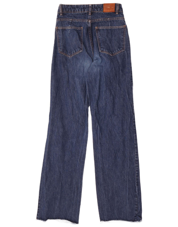 Zara Jeans feminino cintura alta com perna larga EU 36 XS W26 L33 azul marinho algodão