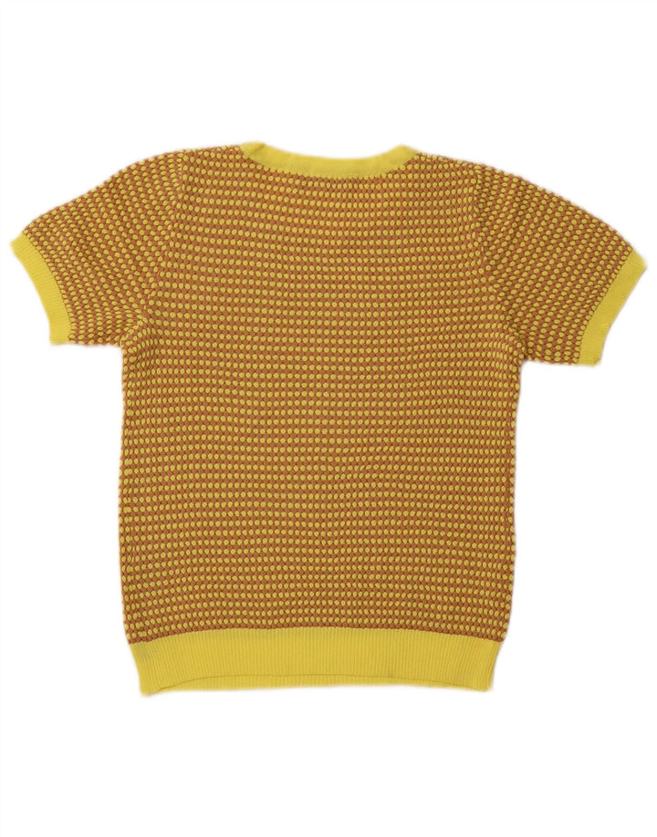 Suéter feminino ZARA com gola redonda e gola redonda Reino Unido 8 pequeno amarelo geométrico