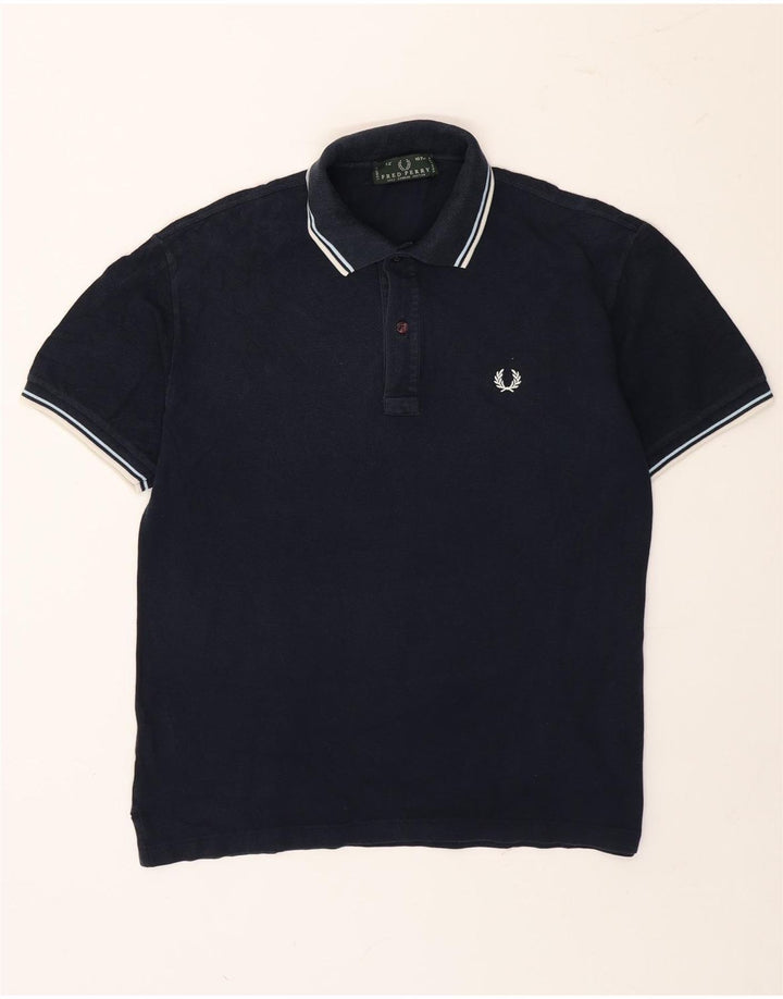 Camisa polo masculina Fred Perry média listrada azul marinho de algodão