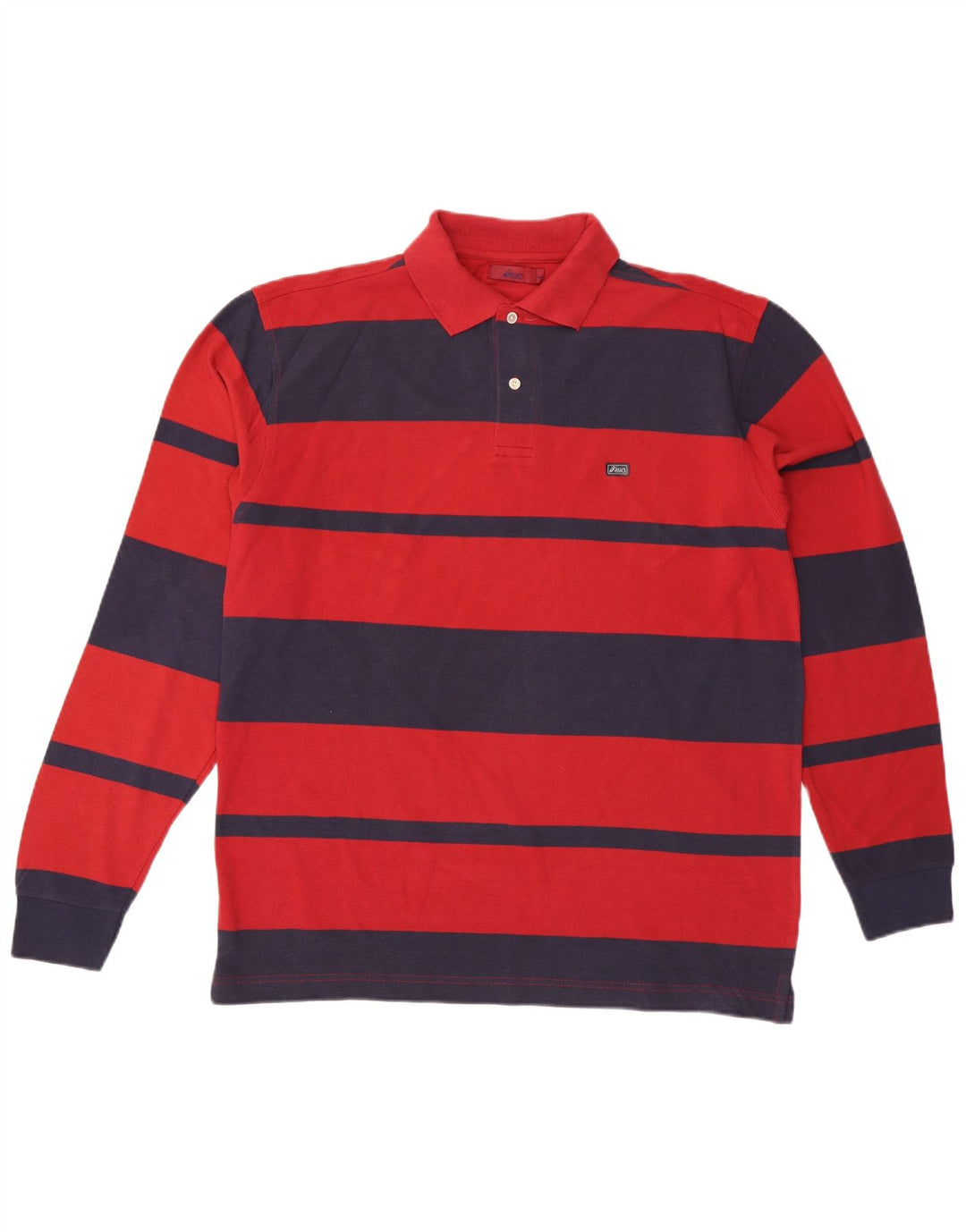 Camisa polo masculina de manga comprida ASICS grande algodão listrado vermelho