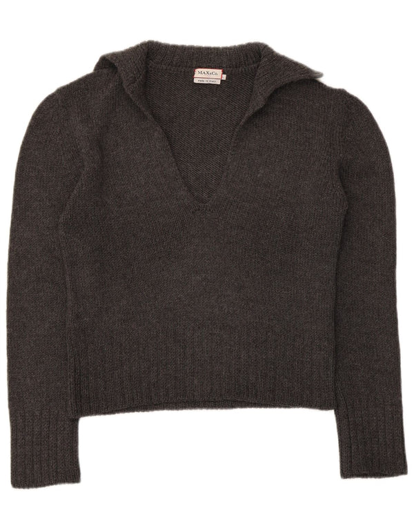 Suéter feminino Max & Co. com gola polo e gola alta Reino Unido 14 grande lã virgem cinza