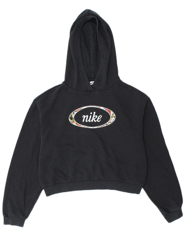Suéter Nike feminino oversized crop gráfico com capuz UK 6 XS algodão preto