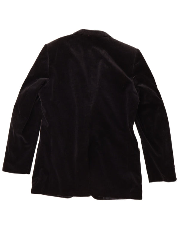 Vintage Mens Velvet Blazer Jacket UK 36 Small Navy Blue Houndstooth Cotton
