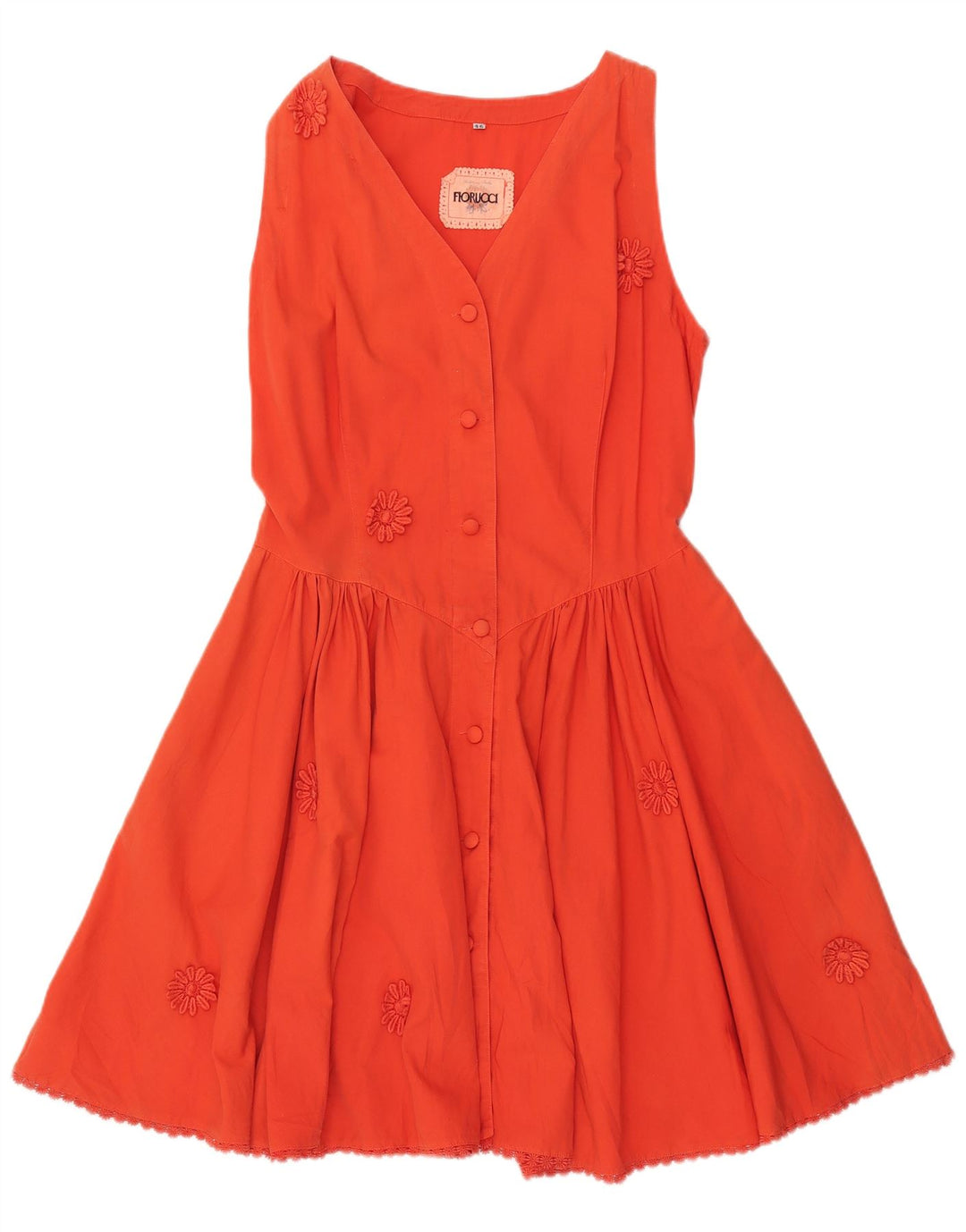 Vestido feminino sem mangas linha A da FIORUCCI IT 46 grande algodão floral laranja