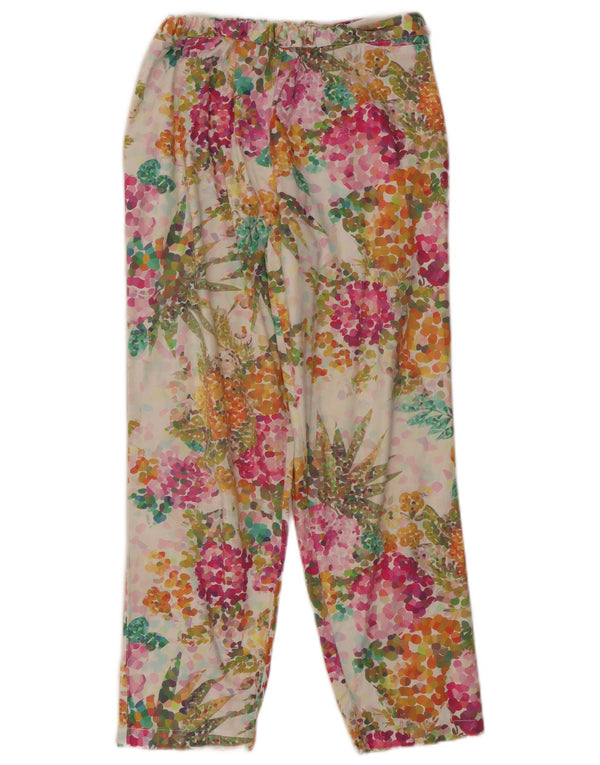 Calça casual reta feminina vintage W32 L27 floral multicolorido