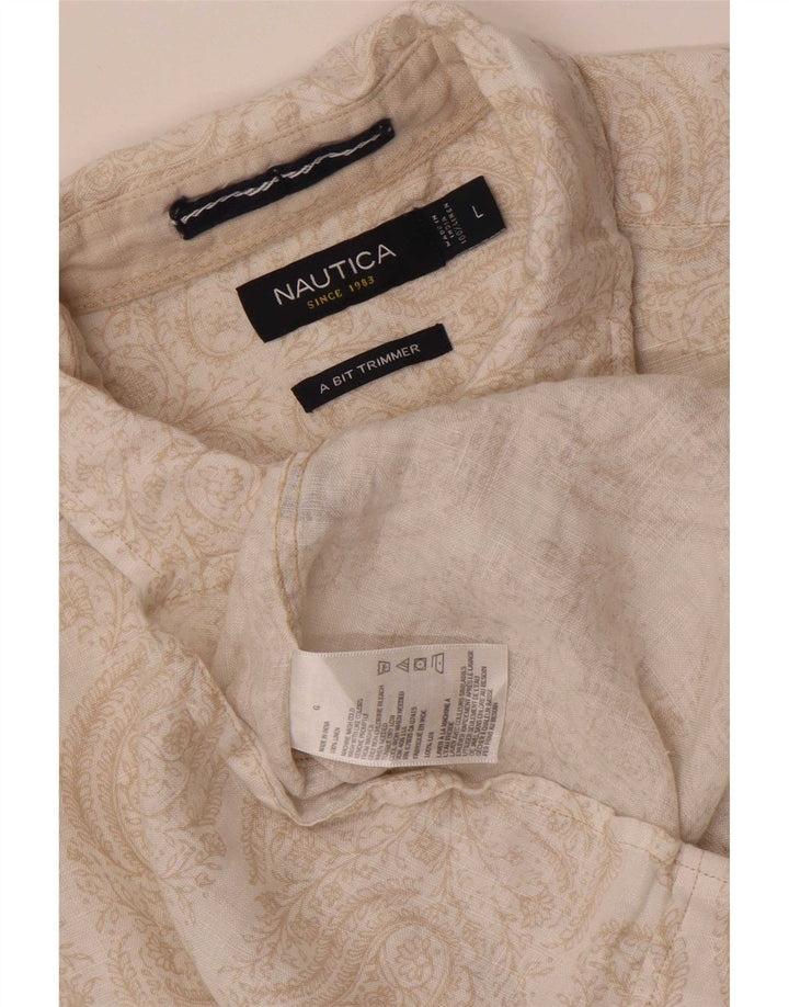 Camisa masculina Nautica grande linho paisley bege