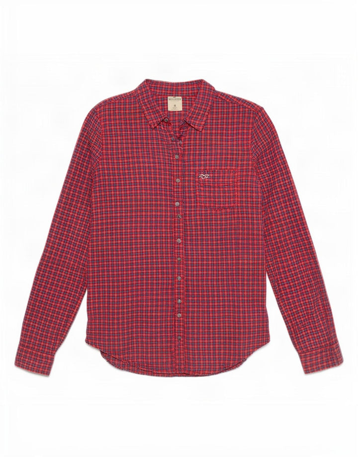 Camisa feminina de flanela Hollister Reino Unido 12 algodão xadrez vermelho médio