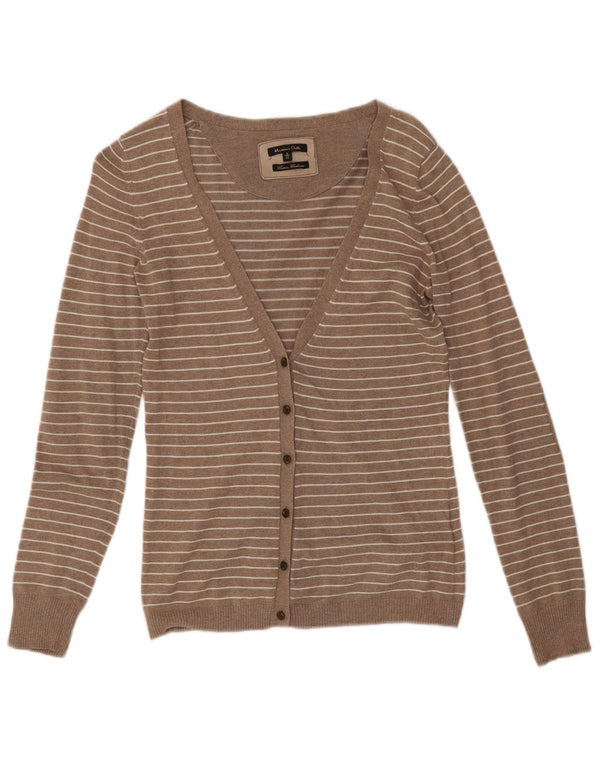 Suéter cardigã feminino Massimo Dutti Reino Unido 10 pequeno algodão listrado bege