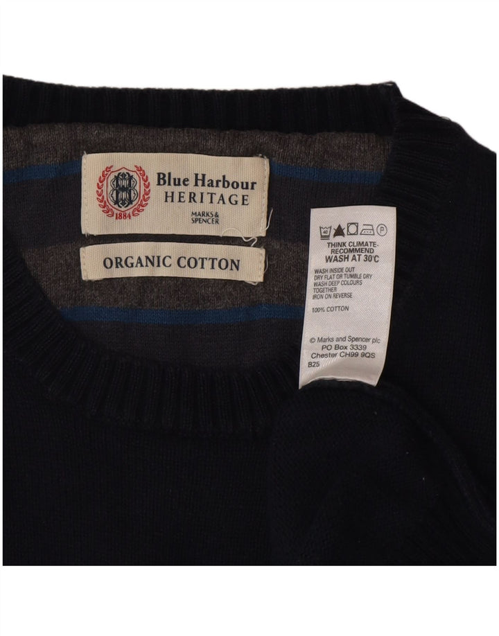 Suéter masculino Marks & Spencer com gola redonda, algodão azul marinho médio