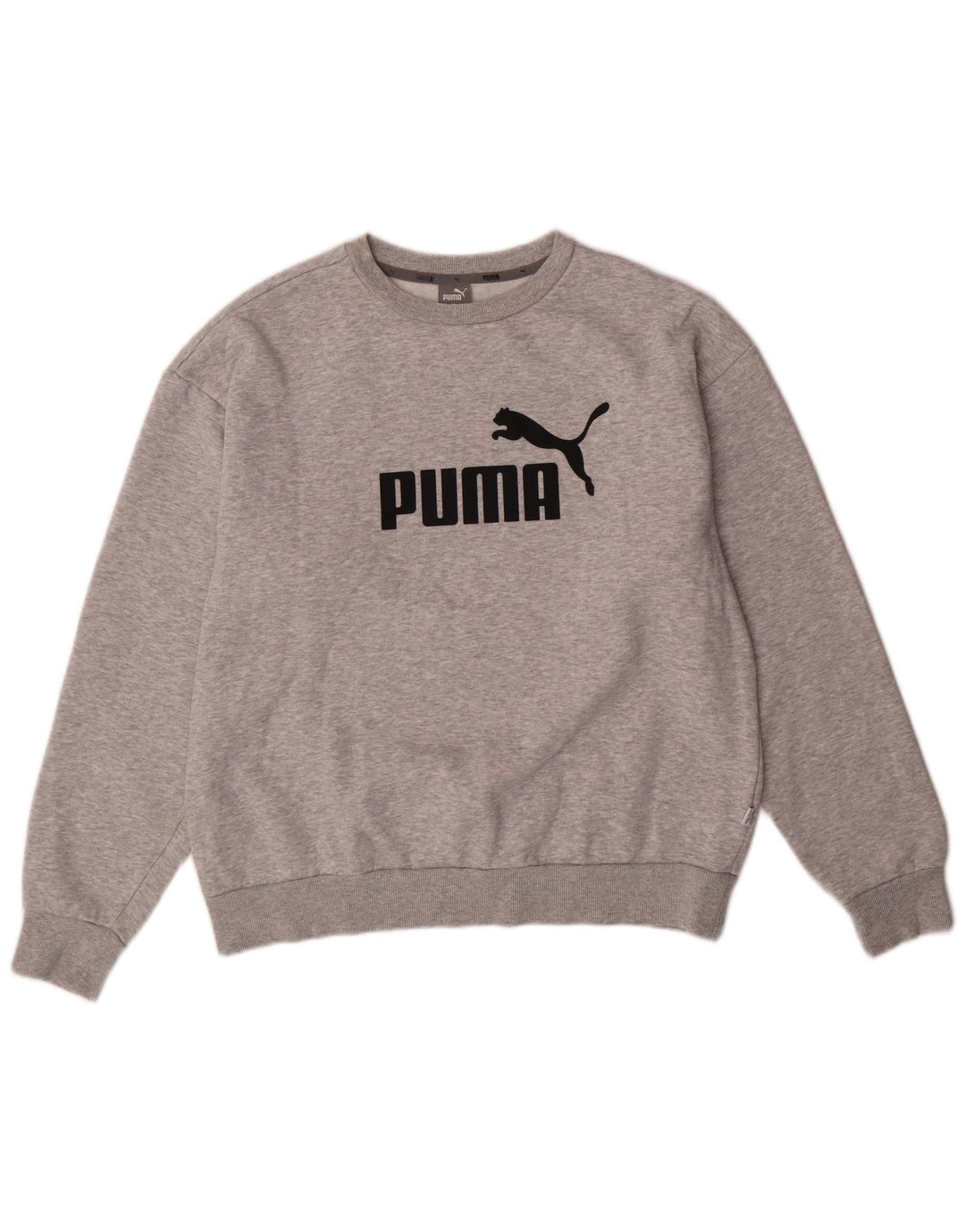 PUMA feminino gráfico moletom jumper UK 14 médio cinza algodão