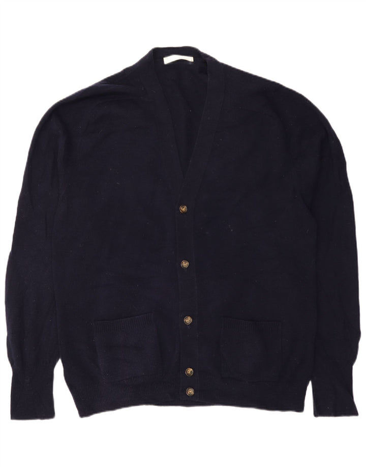Suéter cardigã masculino Marks & Spencer IT 52/54 grande lã de cordeiro azul marinho
