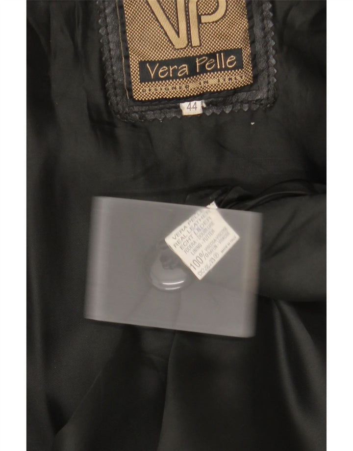 Casaco de couro com capuz feminino vintage IT 44 couro preto médio