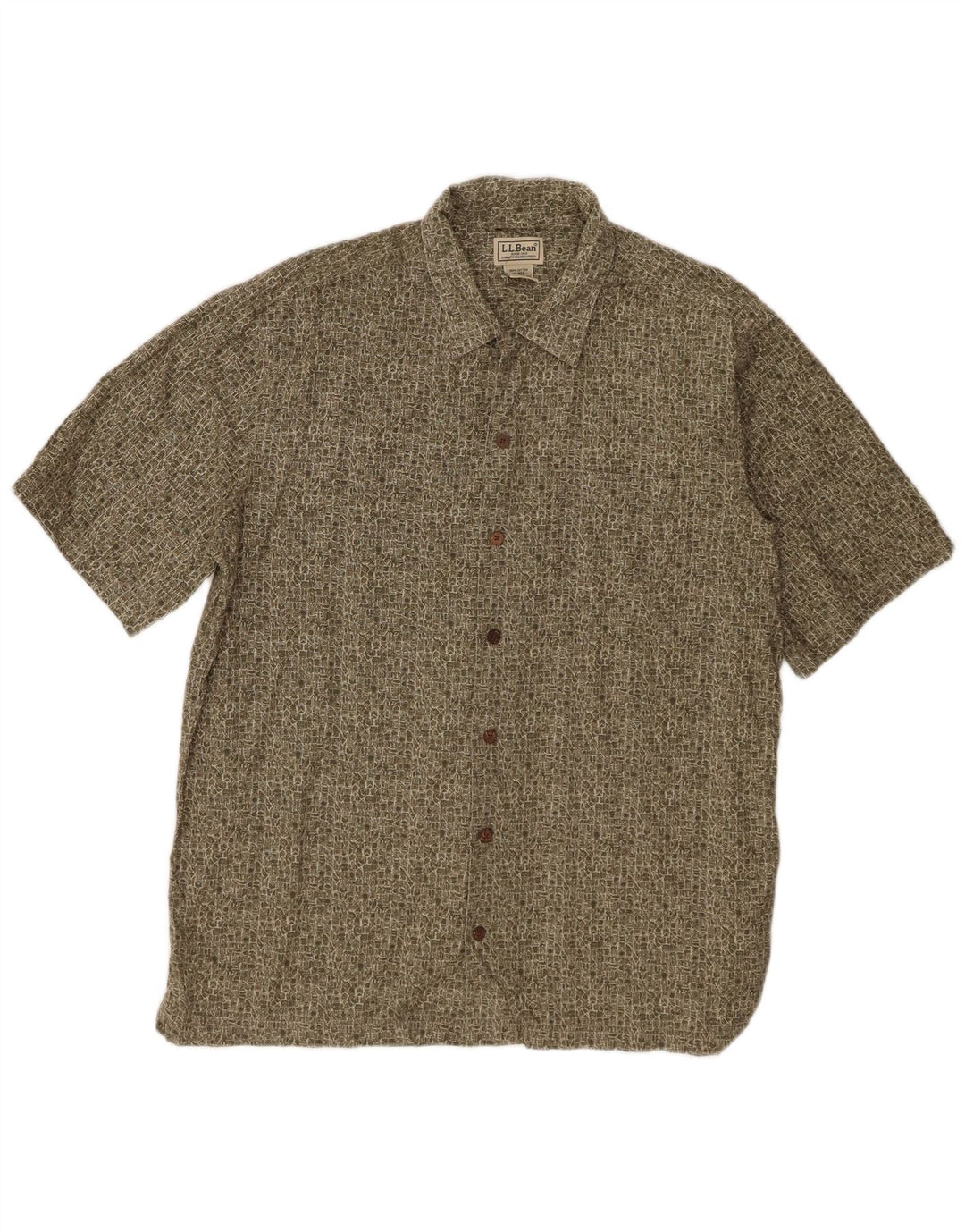 Camisa masculina de manga curta L.L.Bean algodão geométrico cáqui médio