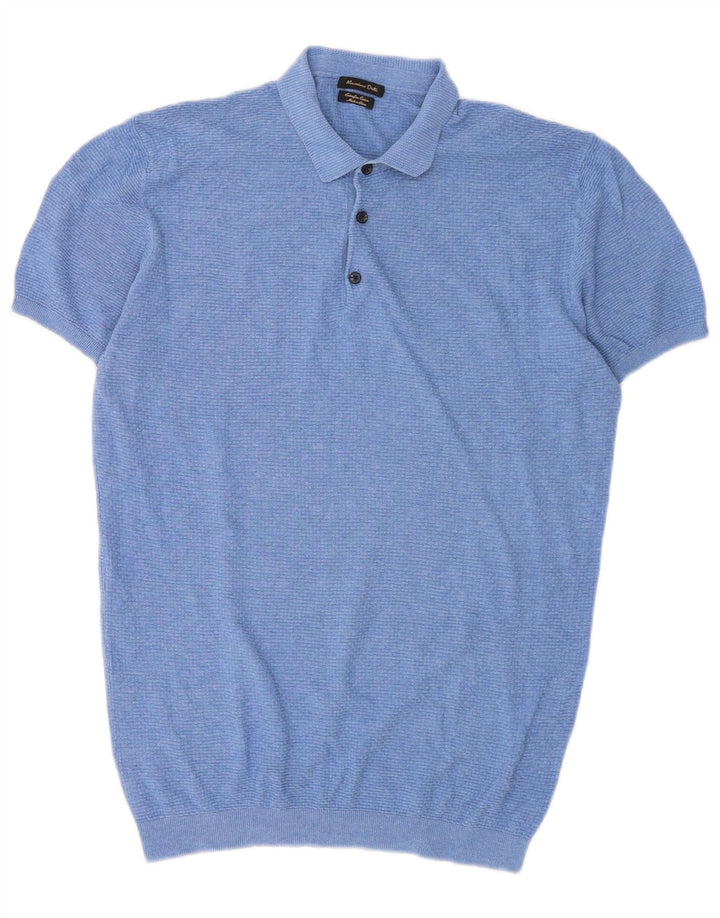 Suéter masculino Massimo Dutti de manga curta com gola polo grande azul