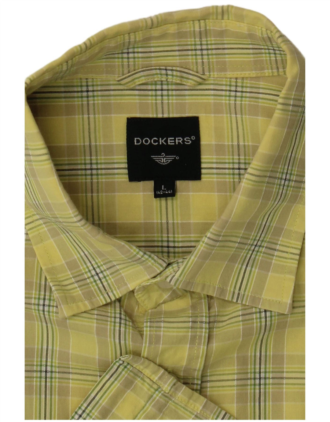 Camisa masculina de manga curta DOCKERS tamanho 42/44 grande xadrez amarelo