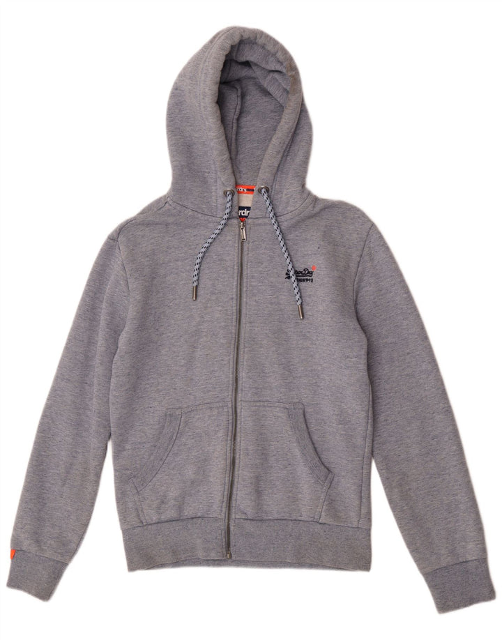 Suéter masculino Superdry com capuz e zíper pequeno algodão cinza