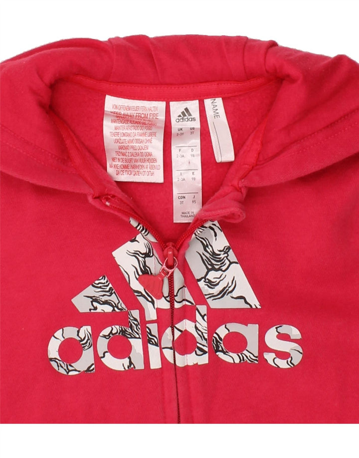 ADIDAS Girls Graphic Zip Hoodie Sweater 2-3 Years Pink Cotton Vintage Adidas and Second-Hand Adidas from Messina Hembry 