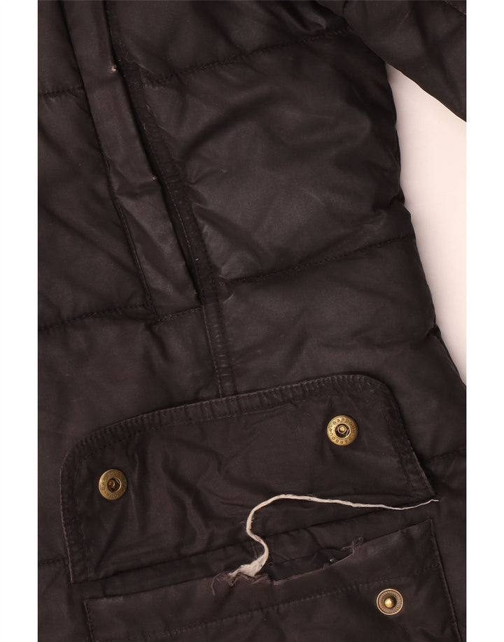 Casaco acolchoado com capuz feminino Barbour UK 12 médio preto