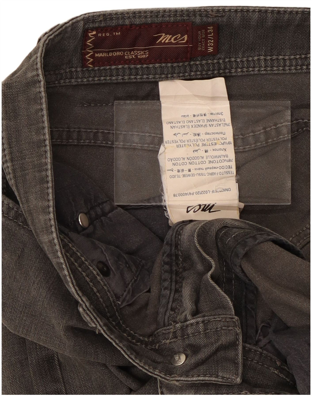 Marlboro Classics Masculino Regular Slim Jeans W32 L31 Algodão Cinza