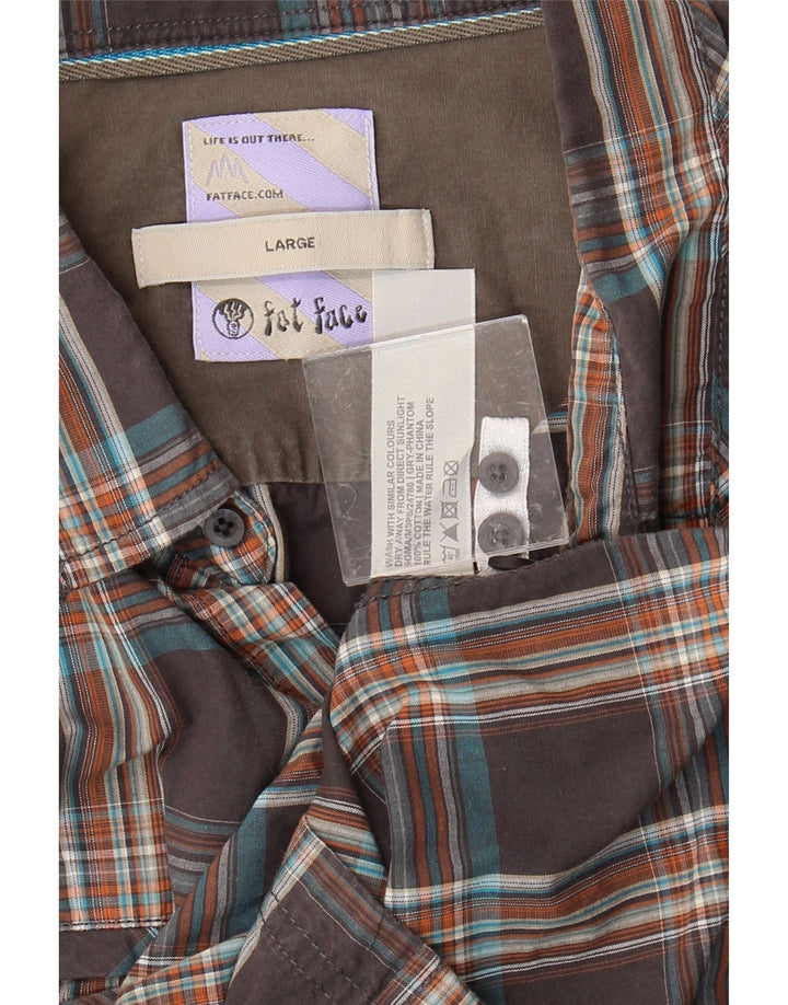 Camisa masculina FAT FACE grande algodão xadrez cinza