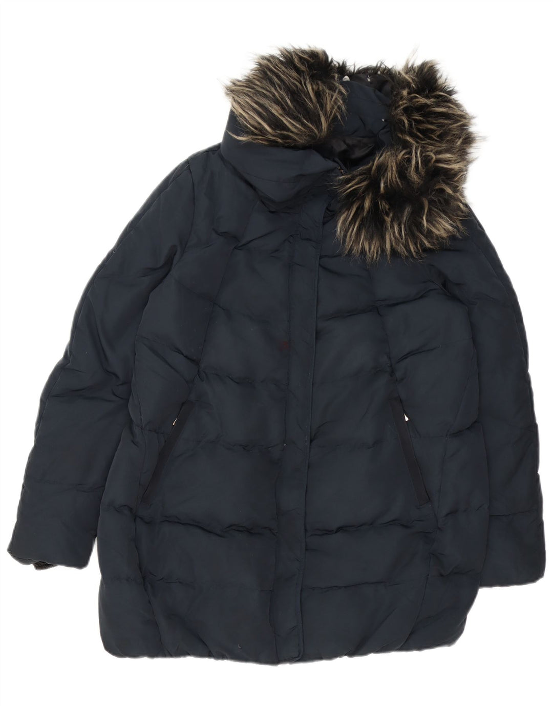 Jaqueta acolchoada feminina Zara UK 14 poliéster azul marinho médio