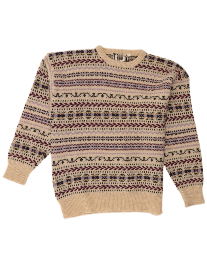 Suéter masculino Cubus com gola redonda, grande bege, lã Fair Isle