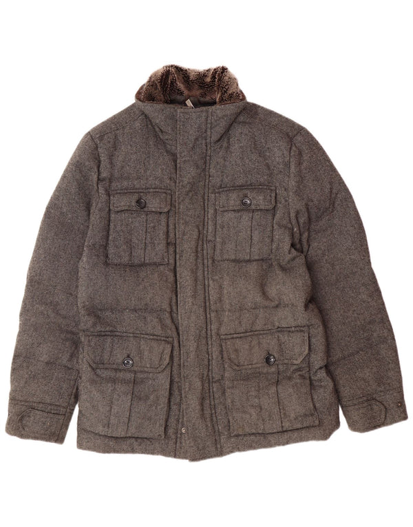 Jaqueta acolchoada masculina Michael Kors UK 40 poliéster cinza grande