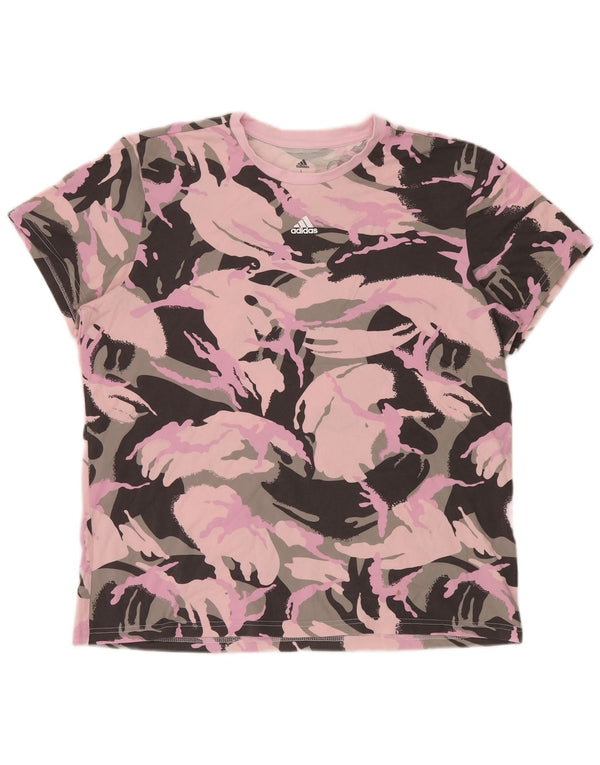 Camiseta feminina gráfica Adidas UK 16/18 grande algodão camuflado rosa