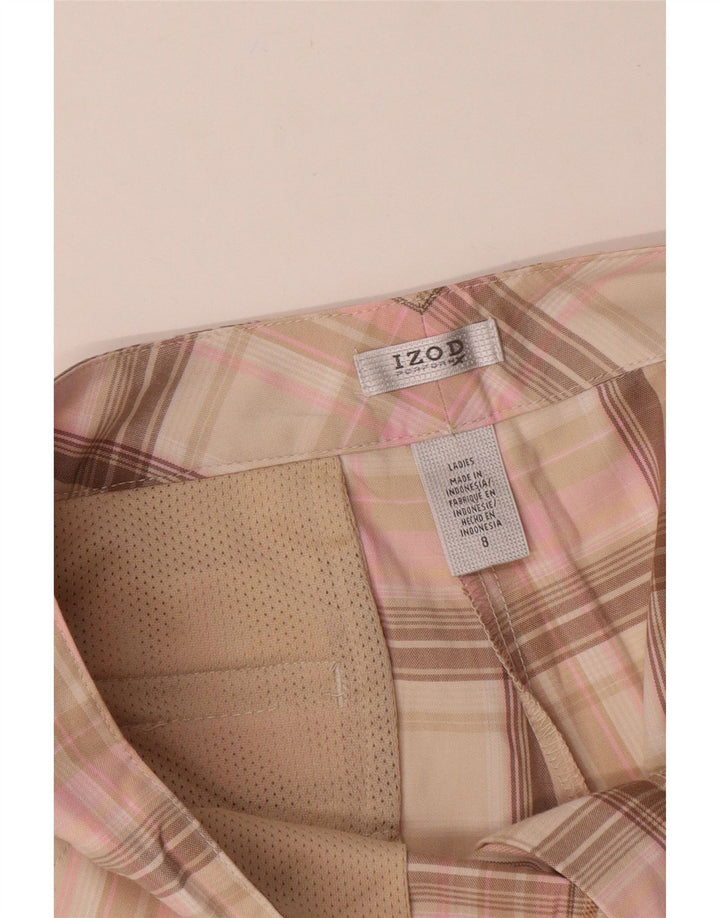Izod Shorts Chino Feminino US 8 Médio W32 Poliéster Xadrez Rosa