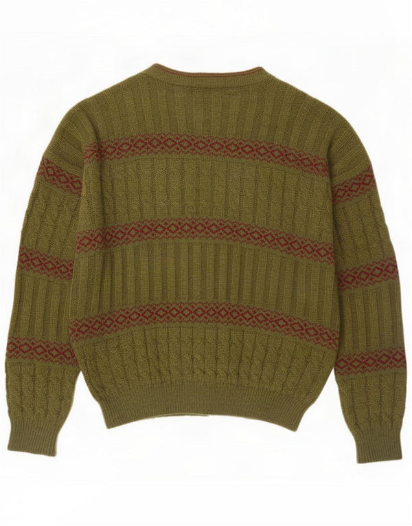 Suéter cardigã masculino vintage grande cáqui Fair Isle Wool