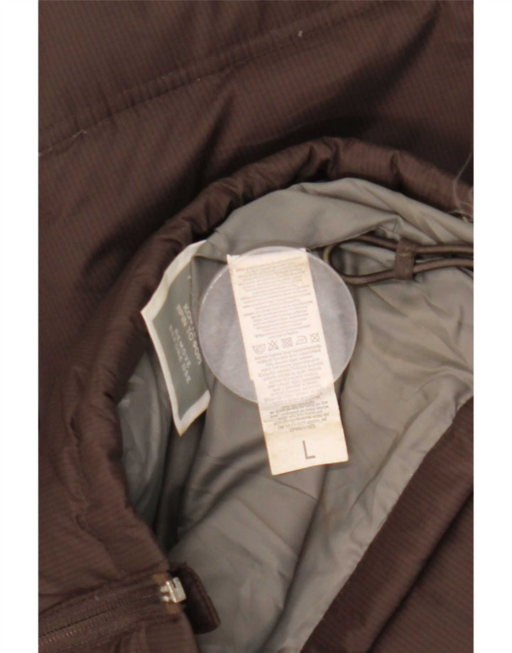 Jaqueta acolchoada com capuz masculina vintage UK 40 grande poliamida marrom