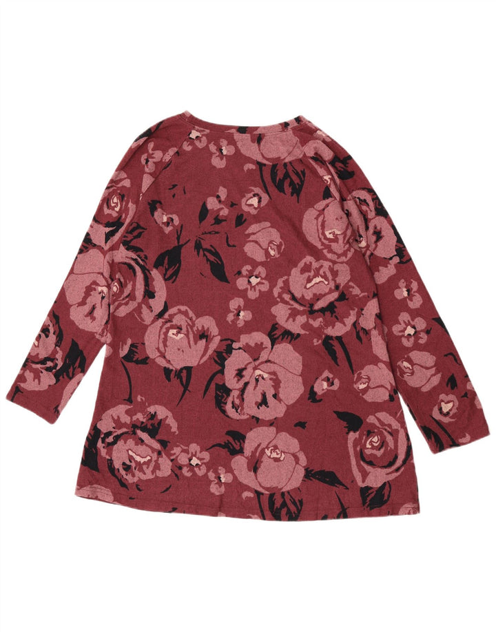 Top gráfico feminino Marks & Spencer manga comprida Reino Unido 16 grande floral borgonha
