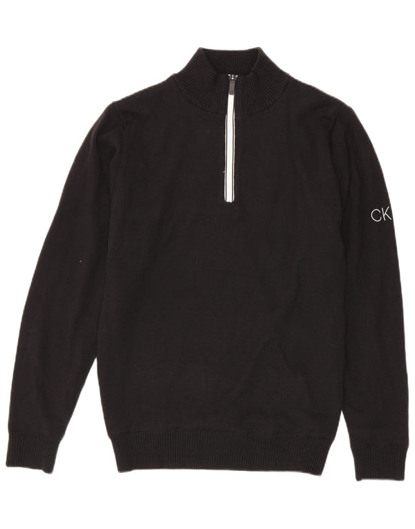 Suéter masculino Calvin Klein com zíper e gola pequena de algodão preto