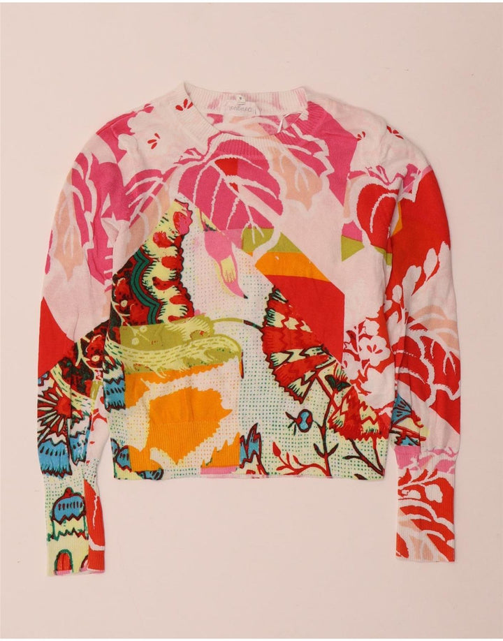 Suéter feminino Desigual com gola redonda e 10 pequenos florais multicoloridos