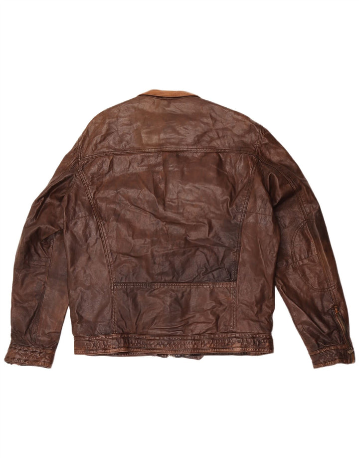 Jaqueta masculina de couro Massimo Dutti UK 42 XL couro marrom