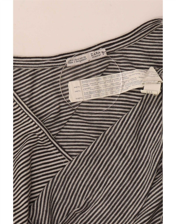 Top feminino Zara manga 3/4 UK 10 poliéster listrado preto pequeno
