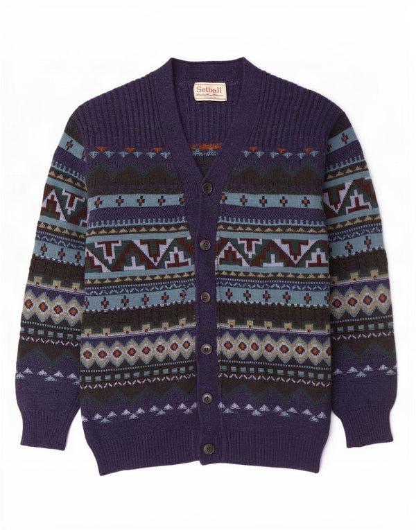 Suéter Cardigan Masculino Setball Médio Azul Marinho Geométrico