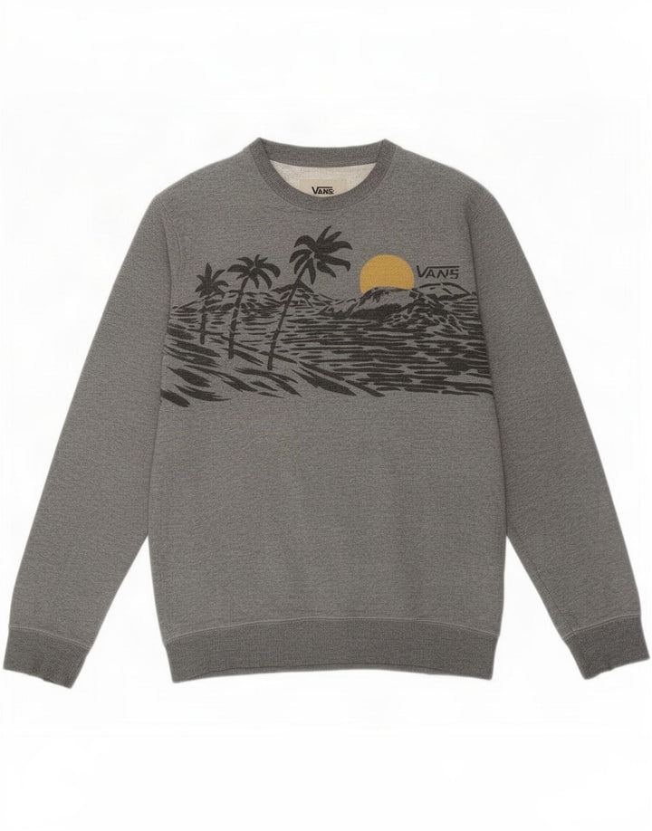 Vans Mens Graphic Moletom Jumper Pequeno Algodão Cinza